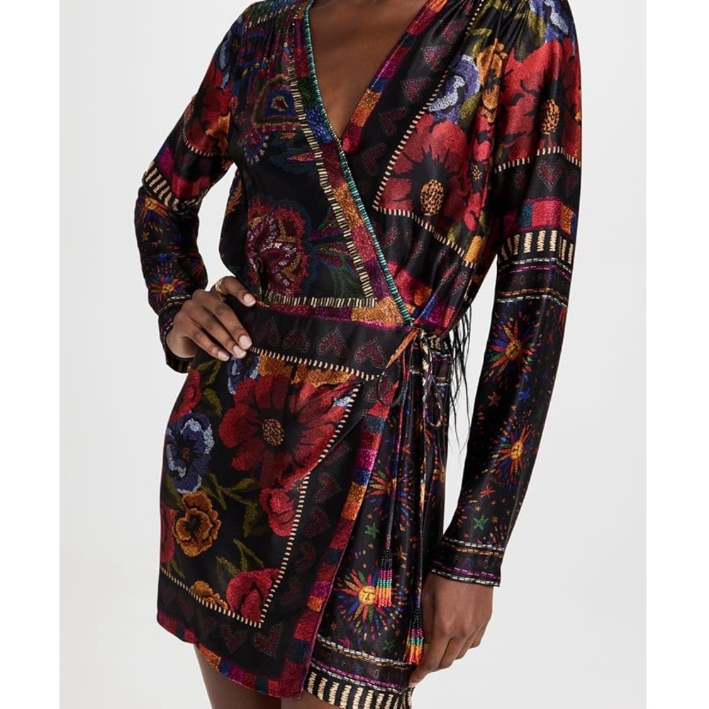 FARM RIO Mixed Scarves Black Mini Wrap Dress Small SOLD OUT